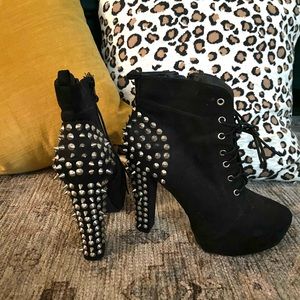 Black suede metal stud and spikes booties size 8.5